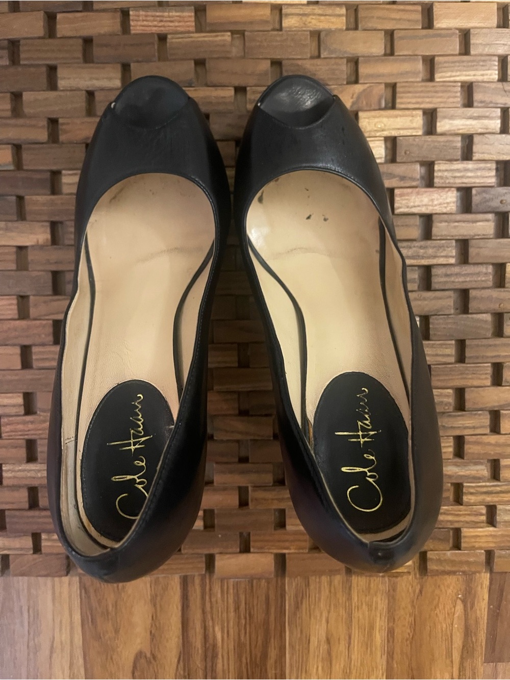 Cole Haan Black Leather Peep-Toe Heels
